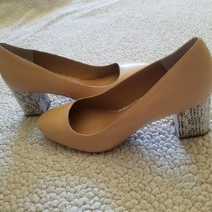 Calvin Klein Cirilla Nude Block Snakeskin Pump